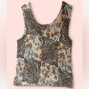 Vintage Basic Editions Crinkle Pleated Stretch Sleeveless Tank Top Size L